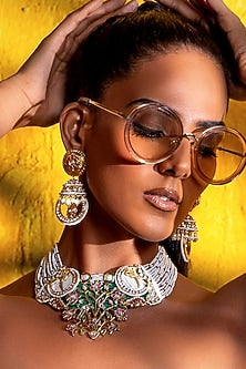 Gold Plated Hydro Ruby & Emerald Choker Necklace Set
