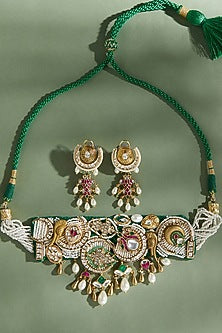 Gold Plated Hydro Ruby & Emerald Choker Necklace Set