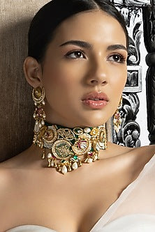 Gold Plated Hydro Ruby & Emerald Choker Necklace Set