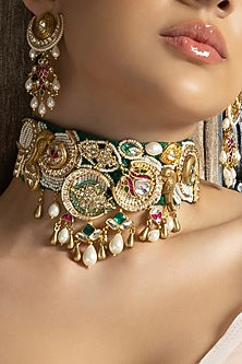 Gold Plated Hydro Ruby & Emerald Choker Necklace Set