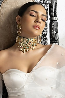 Gold Plated Hydro Ruby & Emerald Choker Necklace Set
