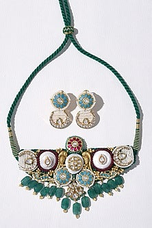 Gold Plated Hydro Ruby & Hydro Polki Choker Necklace Set
