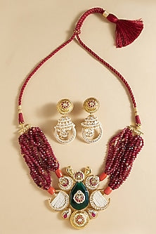 Gold Plated Hydro Ruby & Hydro Polki Choker Necklace Set