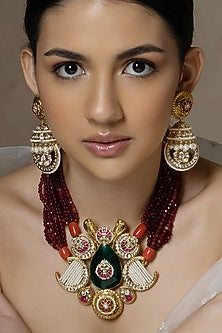 Gold Plated Hydro Ruby & Hydro Polki Choker Necklace Set
