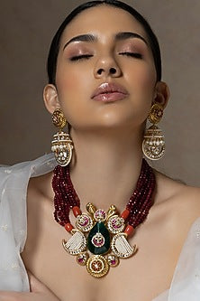 Gold Plated Hydro Ruby & Hydro Polki Choker Necklace Set