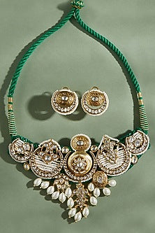 Gold Plated Hydro Polki & Shell Pearl Choker Necklace Set