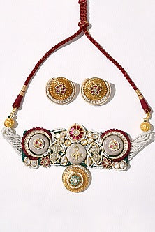 Gold Plated Hydro Ruby & Hydro Polki Choker Necklace Set