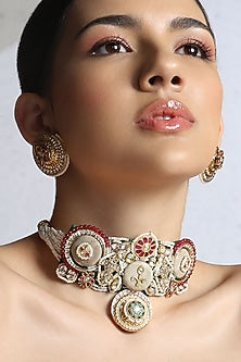 Gold Plated Hydro Ruby & Hydro Polki Choker Necklace Set