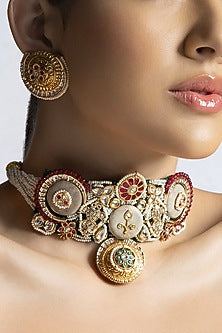 Gold Plated Hydro Ruby & Hydro Polki Choker Necklace Set
