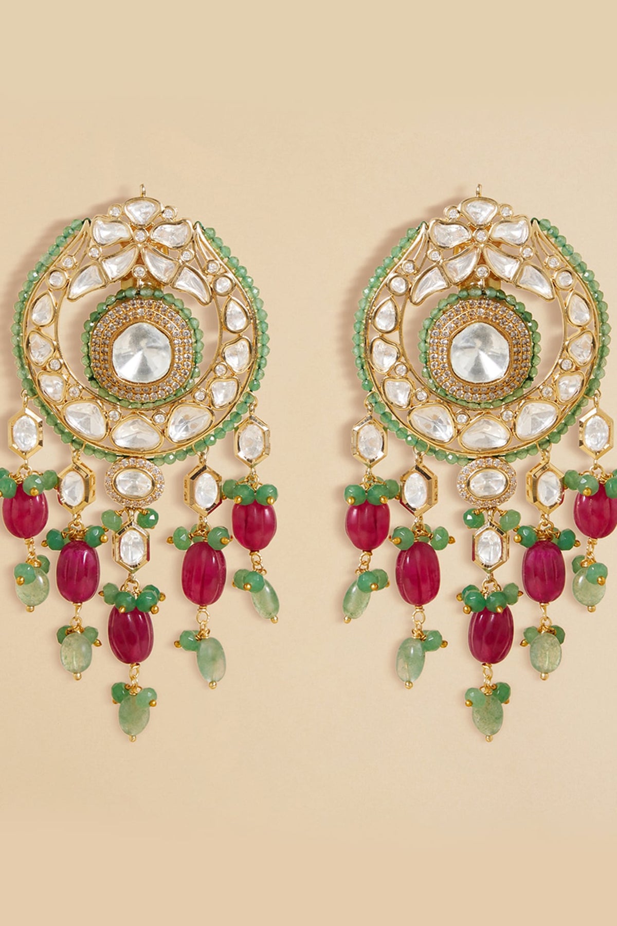 Gold plated Hydro Polki & Agate Bead Dangler Earrings