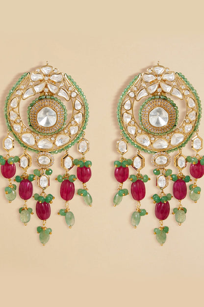 Gold plated Hydro Polki & Agate Bead Dangler Earrings