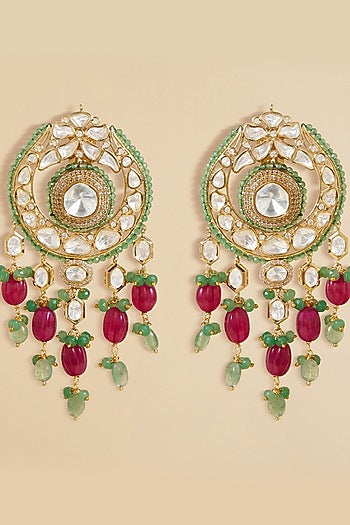 Gold plated Hydro Polki & Agate Bead Dangler Earrings