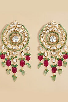 Gold plated Hydro Polki & Agate Bead Dangler Earrings