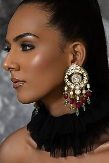 Gold plated Hydro Polki & Agate Bead Dangler Earrings