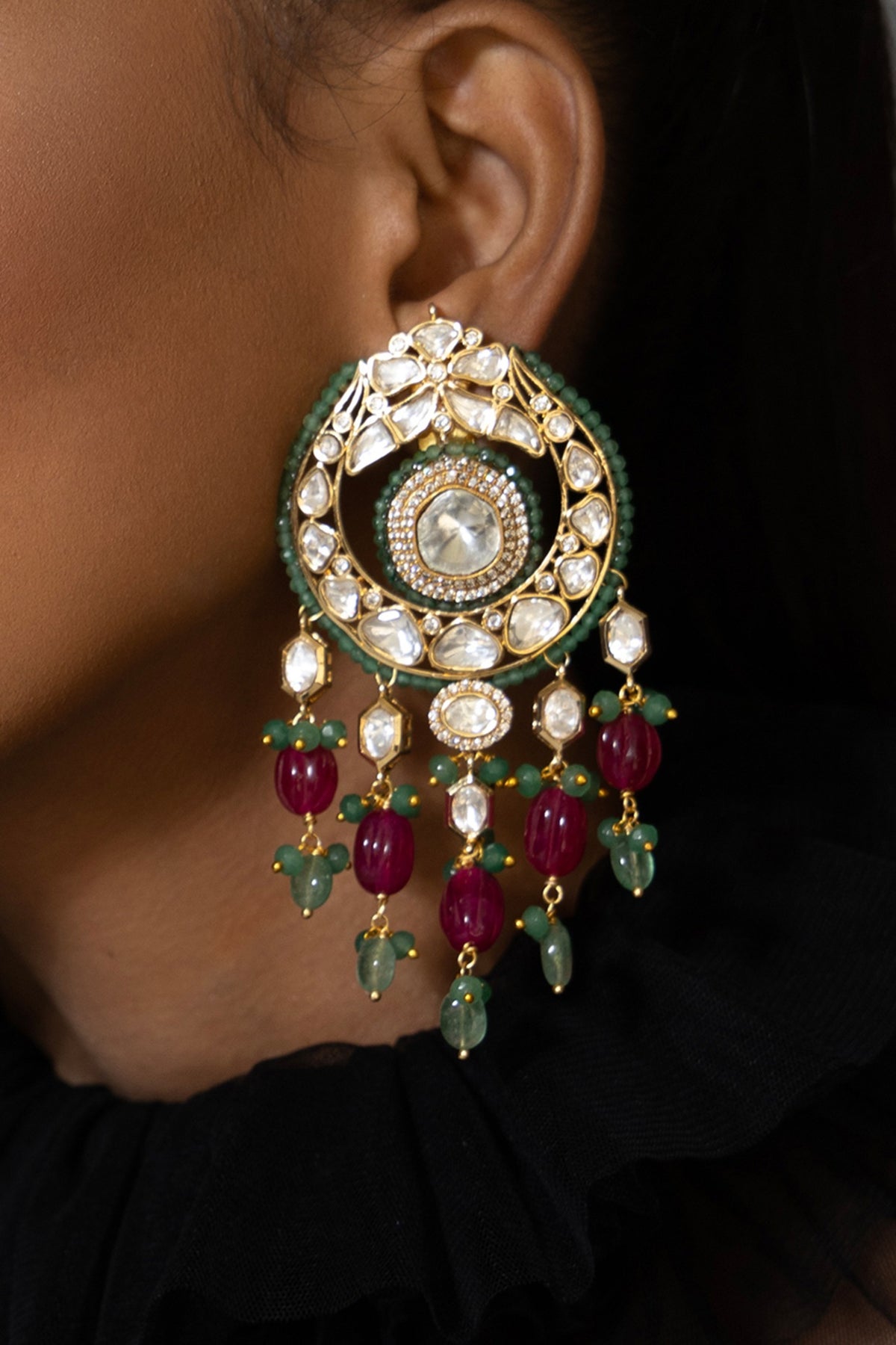 Gold plated Hydro Polki & Agate Bead Dangler Earrings