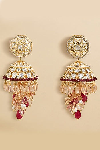 Gold plated Hydro Polki & Jade Tumble Jhumka Earrings