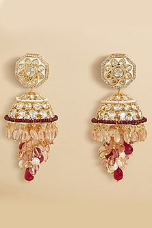 Gold plated Hydro Polki & Jade Tumble Jhumka Earrings