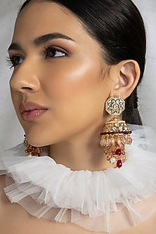 Gold plated Hydro Polki & Jade Tumble Jhumka Earrings