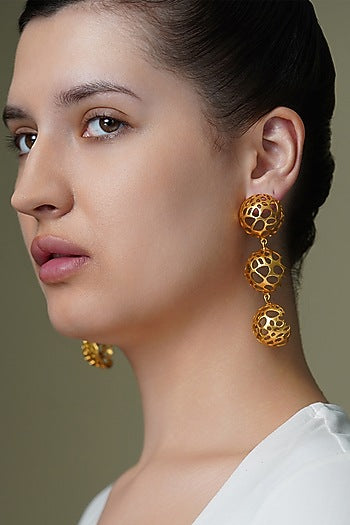 Yellow Gold Finish Hive Dangler Earrings