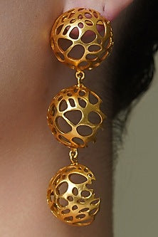 Yellow Gold Finish Hive Dangler Earrings