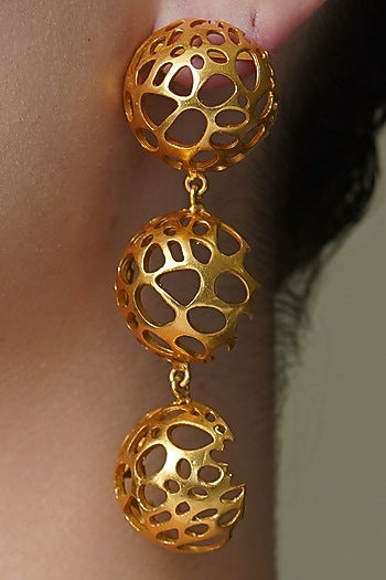 Yellow Gold Finish Hive Dangler Earrings