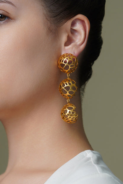 Yellow Gold Finish Hive Dangler Earrings