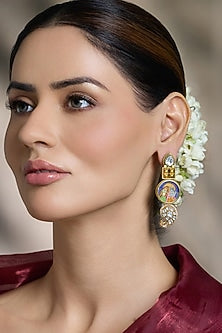 Antique Gold Finish Kundan Polki Handcrafted Earrings