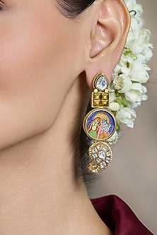 Antique Gold Finish Kundan Polki Handcrafted Earrings