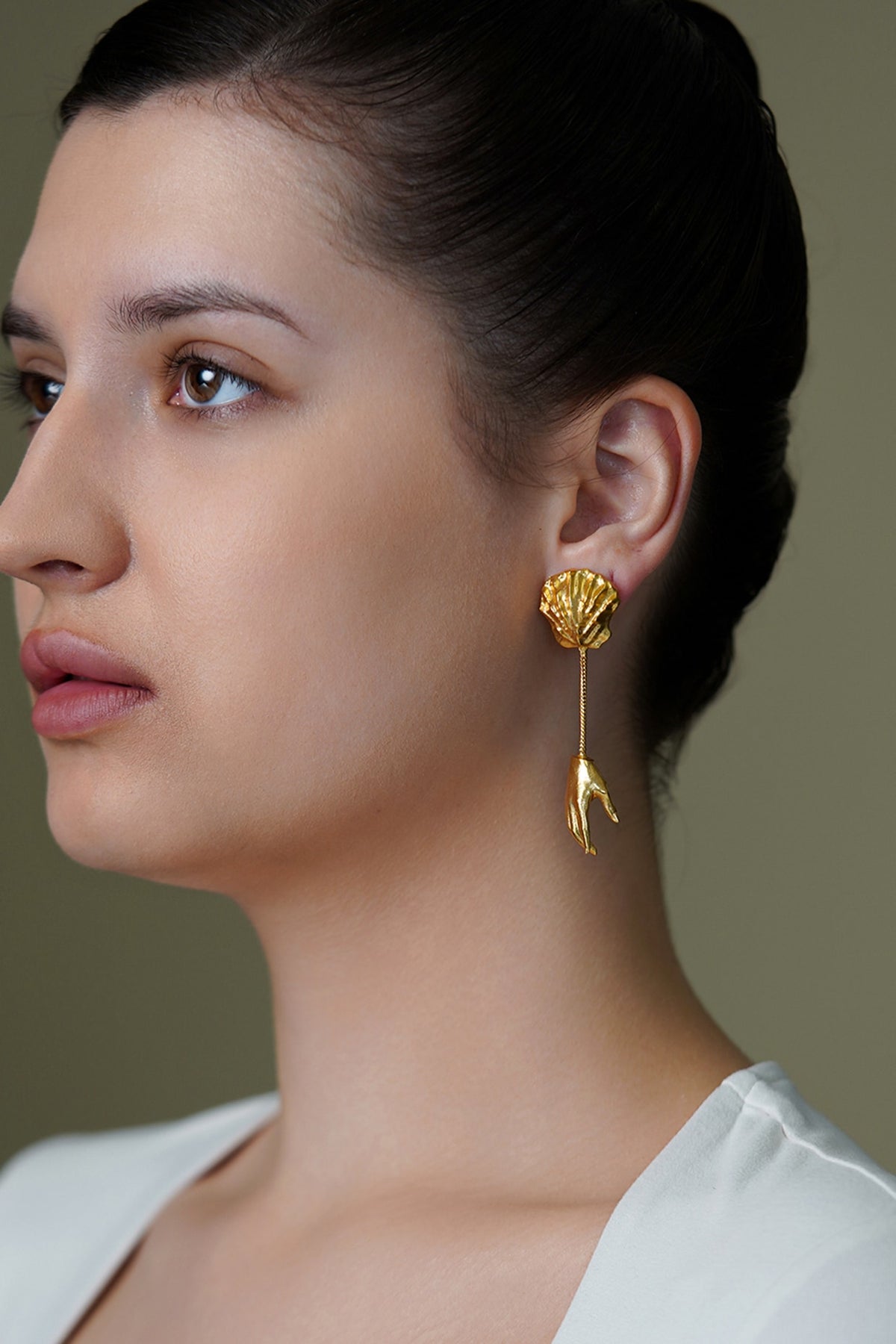 Yellow Gold Finish Ember Bud Long Earrings