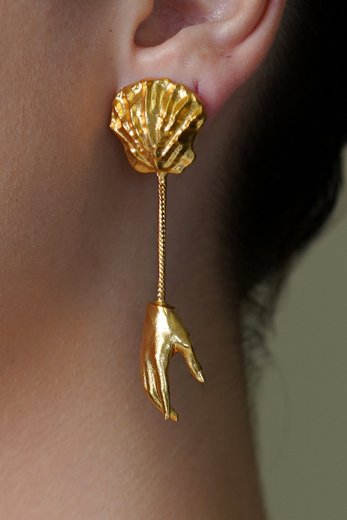 Yellow Gold Finish Ember Bud Long Earrings