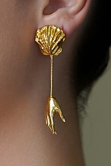 Yellow Gold Finish Ember Bud Long Earrings