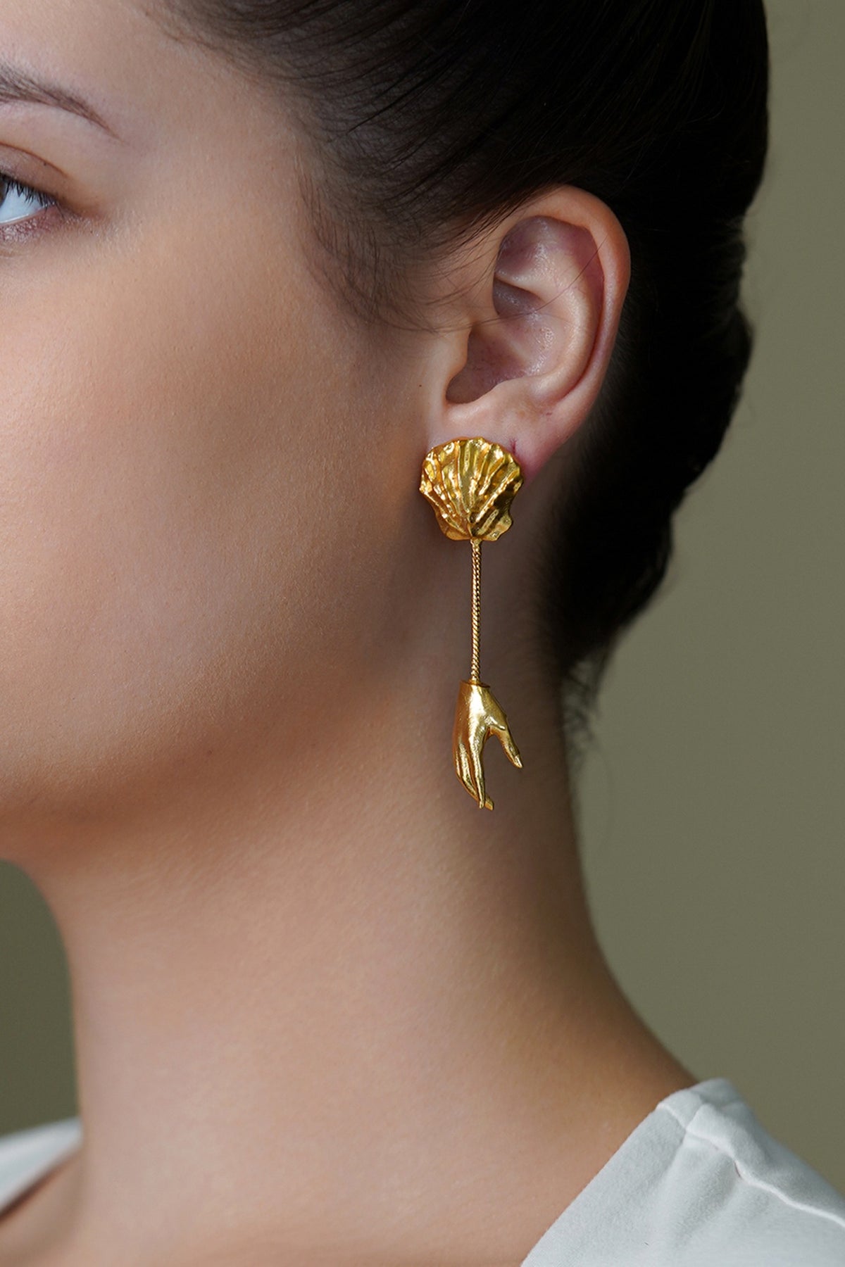 Yellow Gold Finish Ember Bud Long Earrings