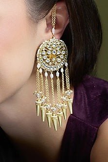 Yellow Gold Finish Kundan Polki Drop Earring