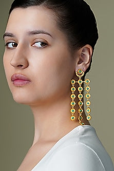 Yellow Gold Finish Green Stone Chandelier Earrings