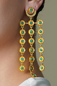 Yellow Gold Finish Green Stone Chandelier Earrings