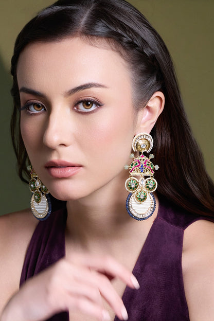 Yellow Gold Finish Enameled Dangler Earrings