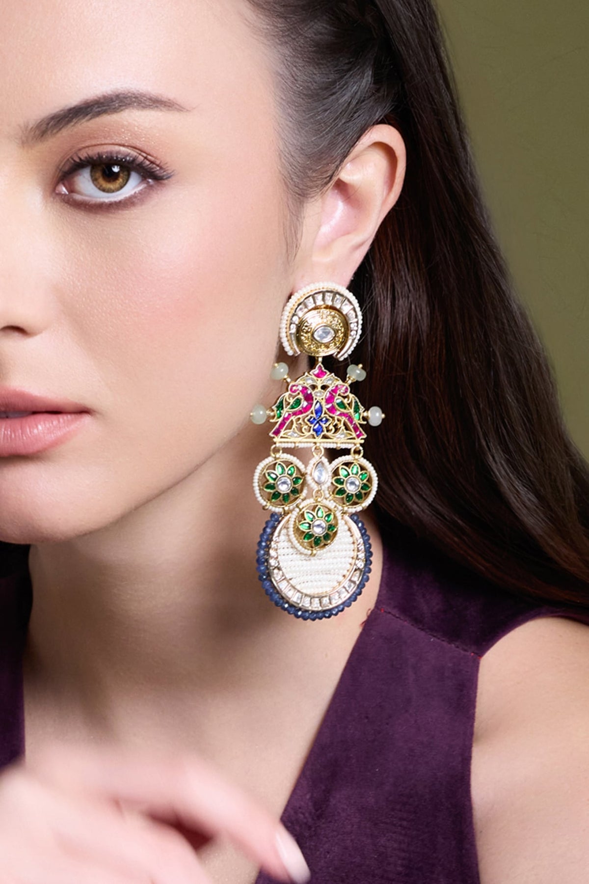 Yellow Gold Finish Enameled Dangler Earrings