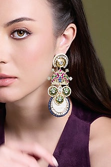 Yellow Gold Finish Enameled Dangler Earrings