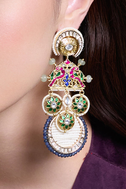 Yellow Gold Finish Enameled Dangler Earrings
