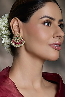 Yellow Gold Finish Divine Sparkle Stud Earrings