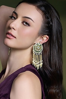 Yellow Gold Finish Enameled Dangler Earrings