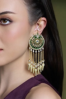 Yellow Gold Finish Enameled Dangler Earrings