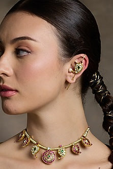 Gold Finish Kundan Polki Earcuffs