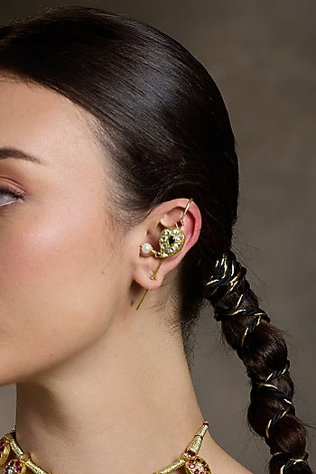 Gold Finish Kundan Polki Earcuffs