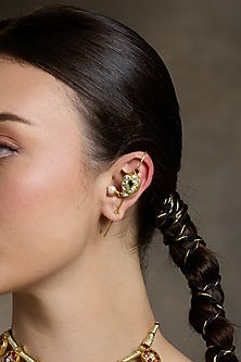 Gold Finish Kundan Polki Earcuffs