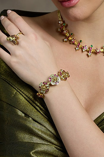 Yellow Gold Finish Baroque Pearl & Green Kyanite Bracelet