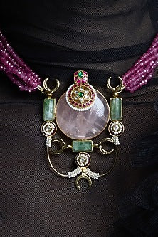 Yellow Gold Finish Pink Beaded Handcrafted Necklace