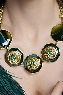 Yellow Gold Finish Black Stone Choker Necklace