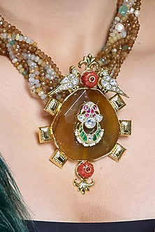 Yellow Gold Finish Beaded Handcrafted Pendant Necklace
