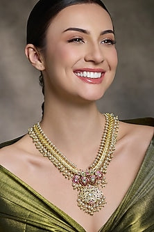 Yellow Gold Finish Ruby Stone Necklace